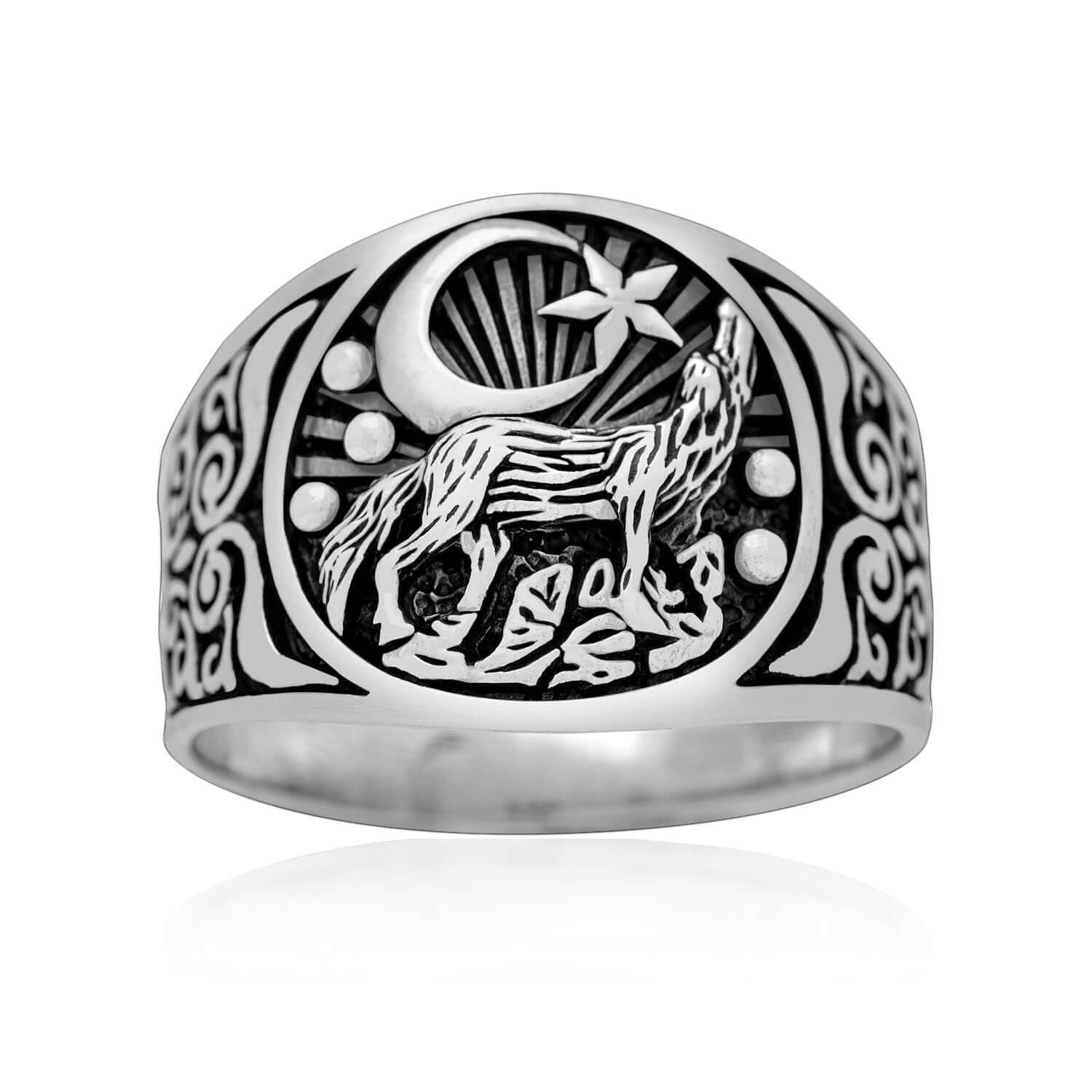 925 Sterling Silver Howling Wolf Wiccan Ring - CosmicSerenityShop.com