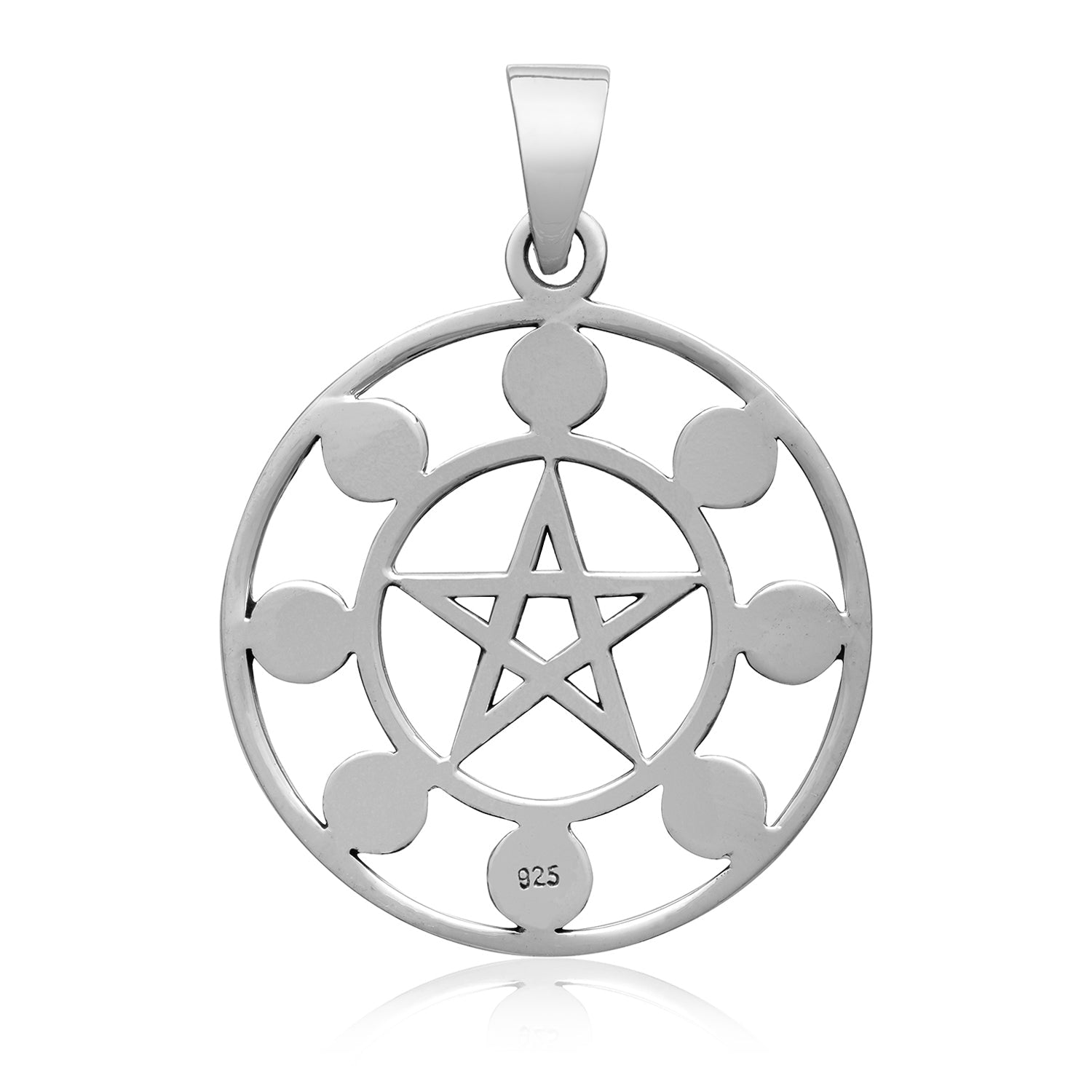 Sterling Silver 8 Moon Phases Pendant with Pentagram - CosmicSerenityShop.com