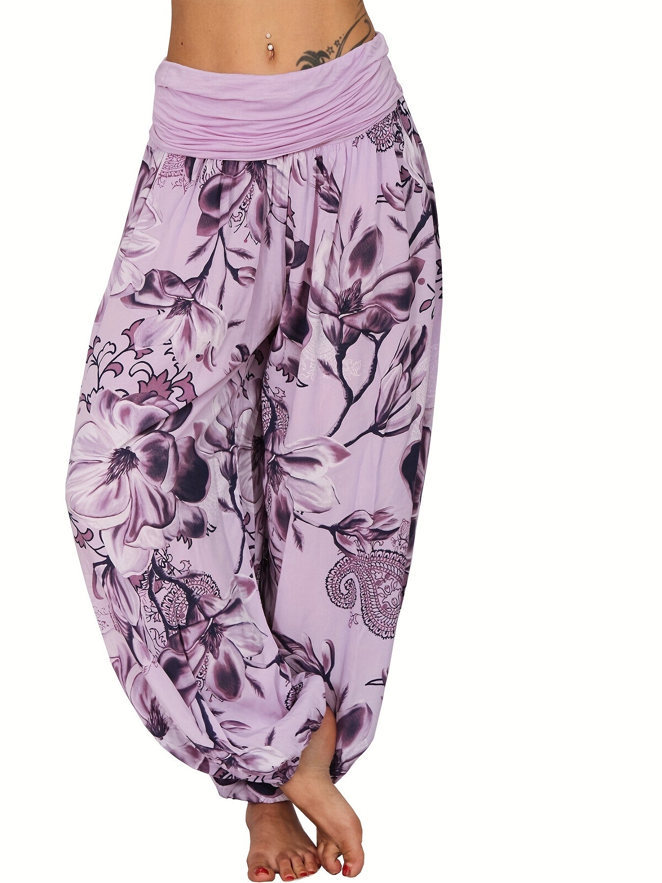 Women's Bohemian Floral Haven Ruched Harem Pants