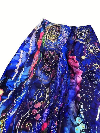 Women's Allover Print Casual Loose Wide Leg Pants - Cosmic Serenity Shop