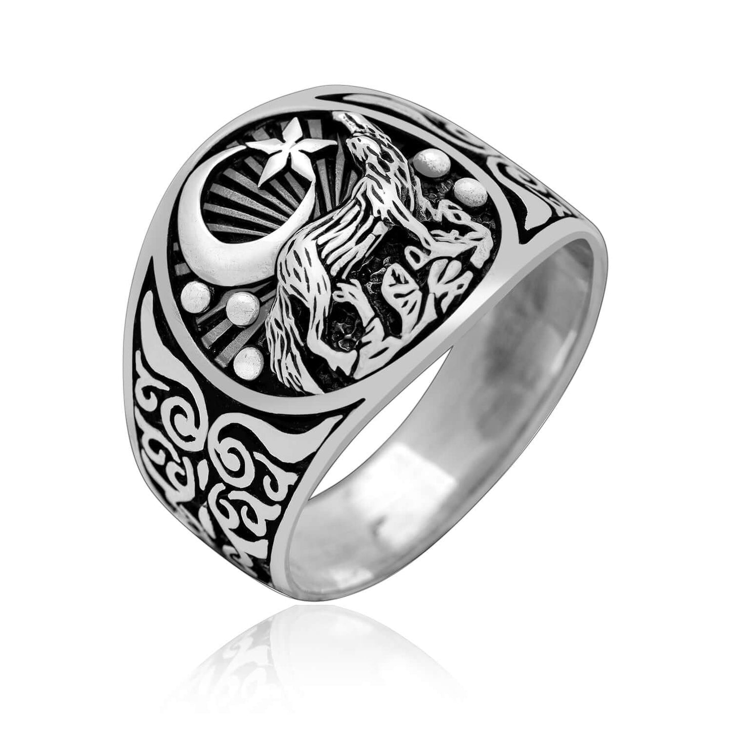 925 Sterling Silver Howling Wolf Wiccan Ring - CosmicSerenityShop.com