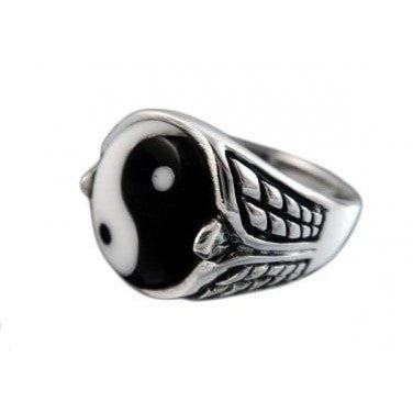 925 Sterling Silver Yin Yang with Checkered Sides Ring - CosmicSerenityShop.com