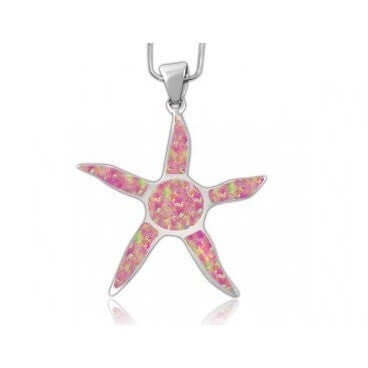 925 Sterling Silver Pink Inlay Fire Opal Starfish Sun Pendant - CosmicSerenityShop