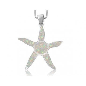 925 Sterling Silver White Inlay Fire Opal Starfish Sun Pendant - CosmicSerenityShop