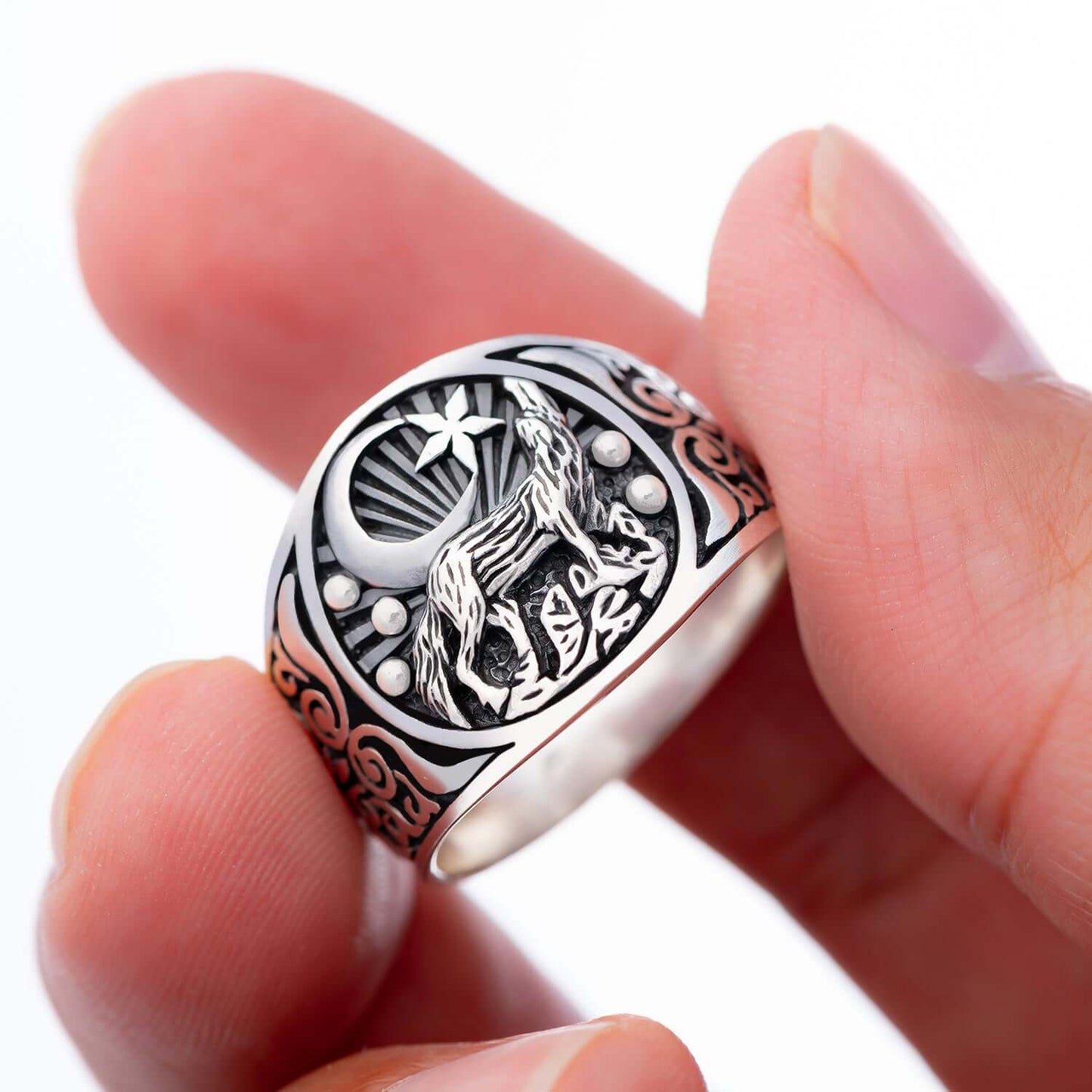 925 Sterling Silver Howling Wolf Wiccan Ring - CosmicSerenityShop.com