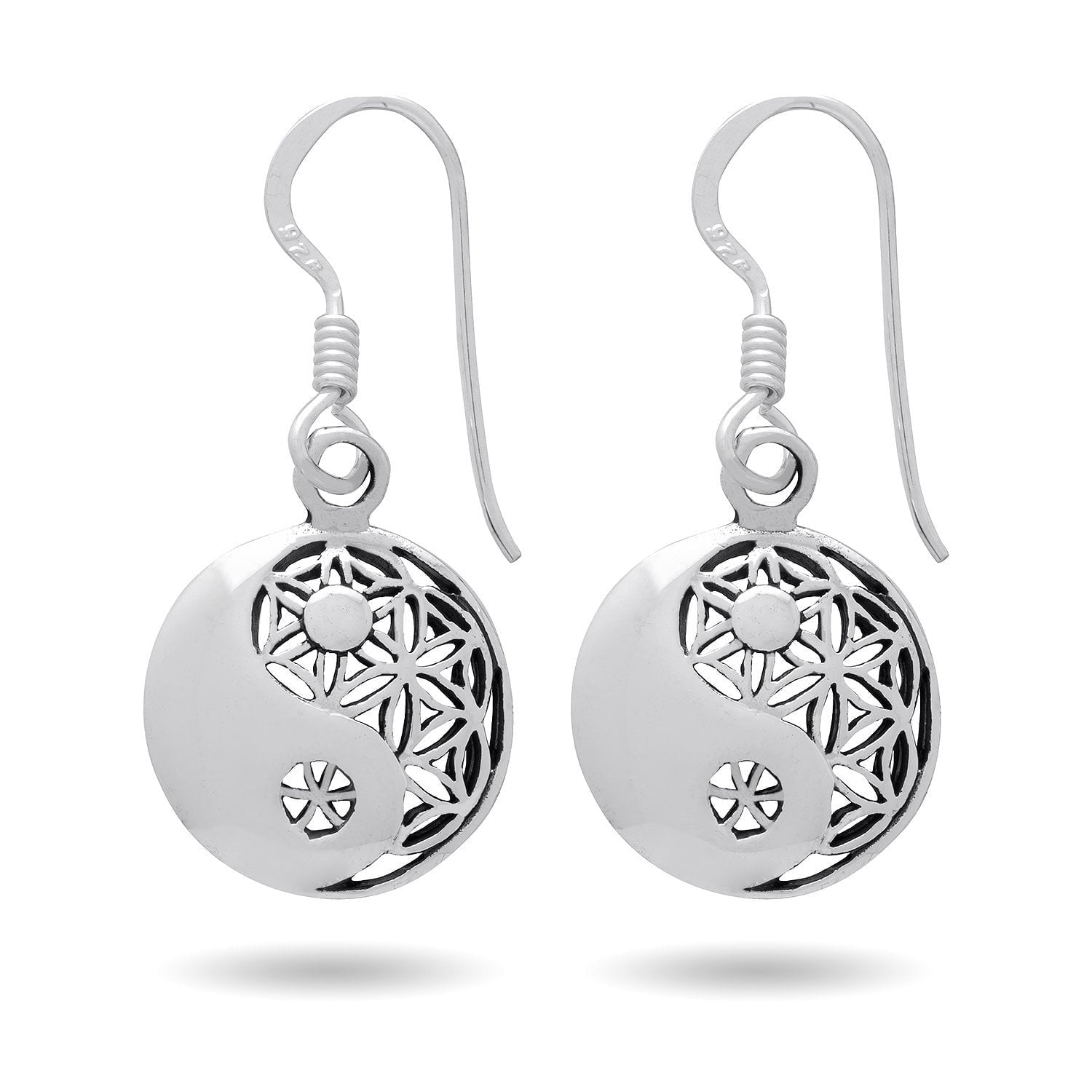 925 Sterling Silver Yin Yang Flower of Life Earrings - CosmicSerenityShop.com