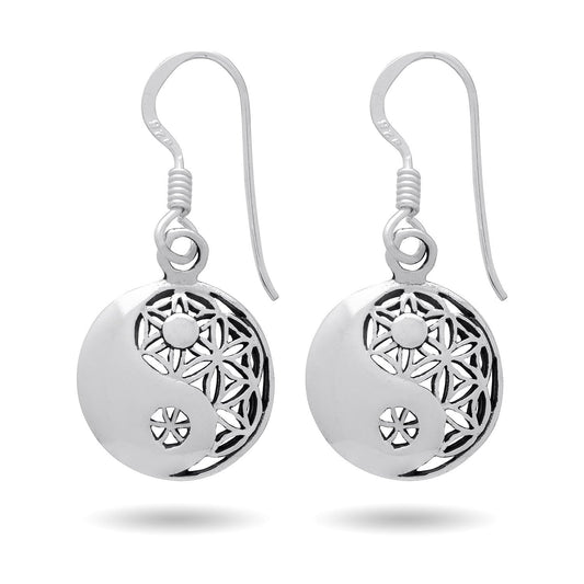 925 Sterling Silver Yin Yang Flower of Life Earrings - CosmicSerenityShop.com