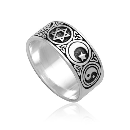 925 Sterling Silver Sacred Symbols Ring - CosmicSerenityShop.com