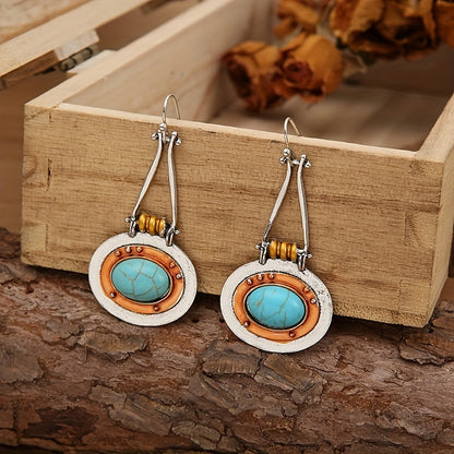 Oval Turquoise Dangle Earrings - Cosmic Serenity Shop