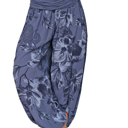 Women's Bohemian Floral Haven Ruched Harem Pants - Cosmic Serenity Shop