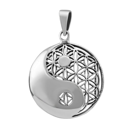 925 Sterling Silver Yin Yang Flower of Life Sacred Geometry Pendant - CosmicSerenityShop.com