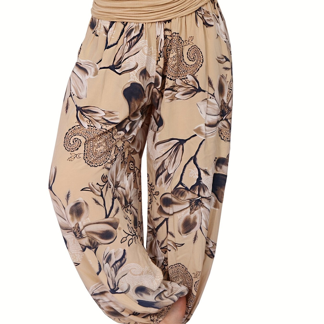 Women's Bohemian Floral Haven Ruched Harem Pants - Cosmic Serenity Shop