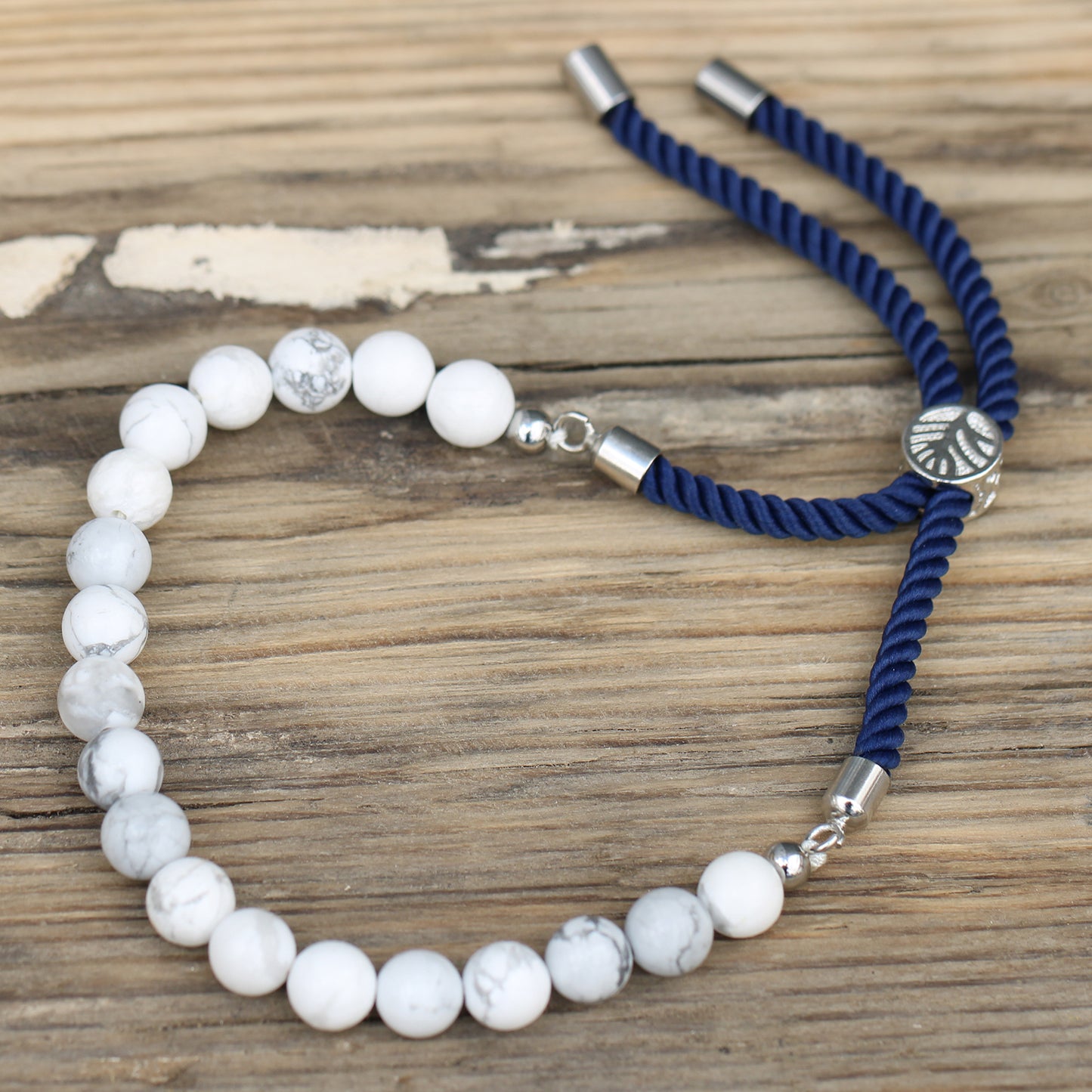 925 Silver Plated Gemstone Navy String Bracelet - White Howlite - Cosmic Serenity Shop