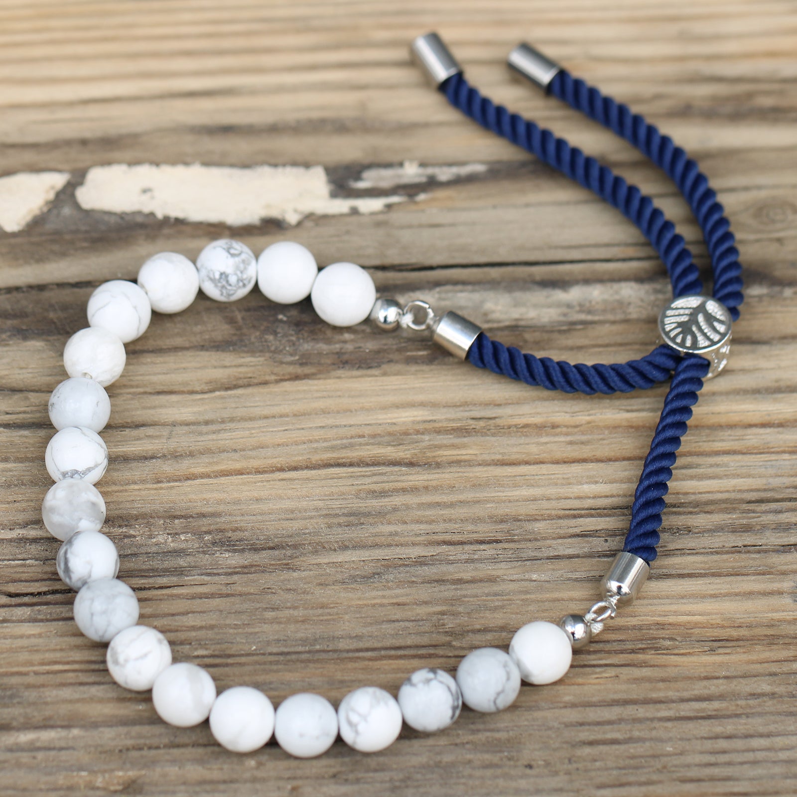 925 Silver Plated Gemstone Navy String Bracelet - White Howlite - Cosmic Serenity Shop