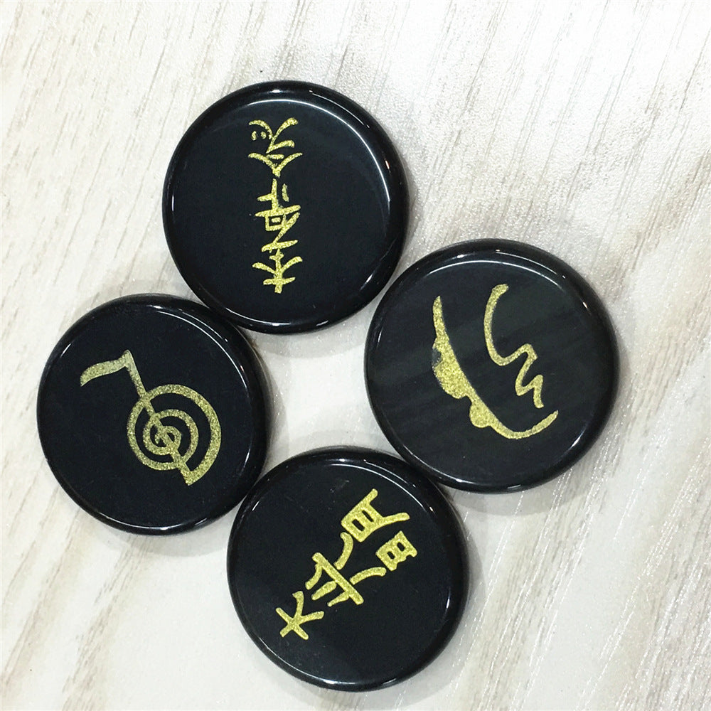 Four Reiki Symbols Natural Crystal Stone Discs