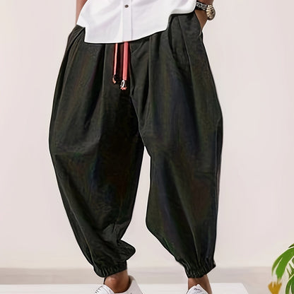 Men's Cotton Drawstring Wide Leg Harem Beach Pants - Cosmic Serenity Shop