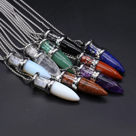 Bullet Shape Natural Stone Crystal Gravel Necklace Pendants - Cosmic Serenity Shop