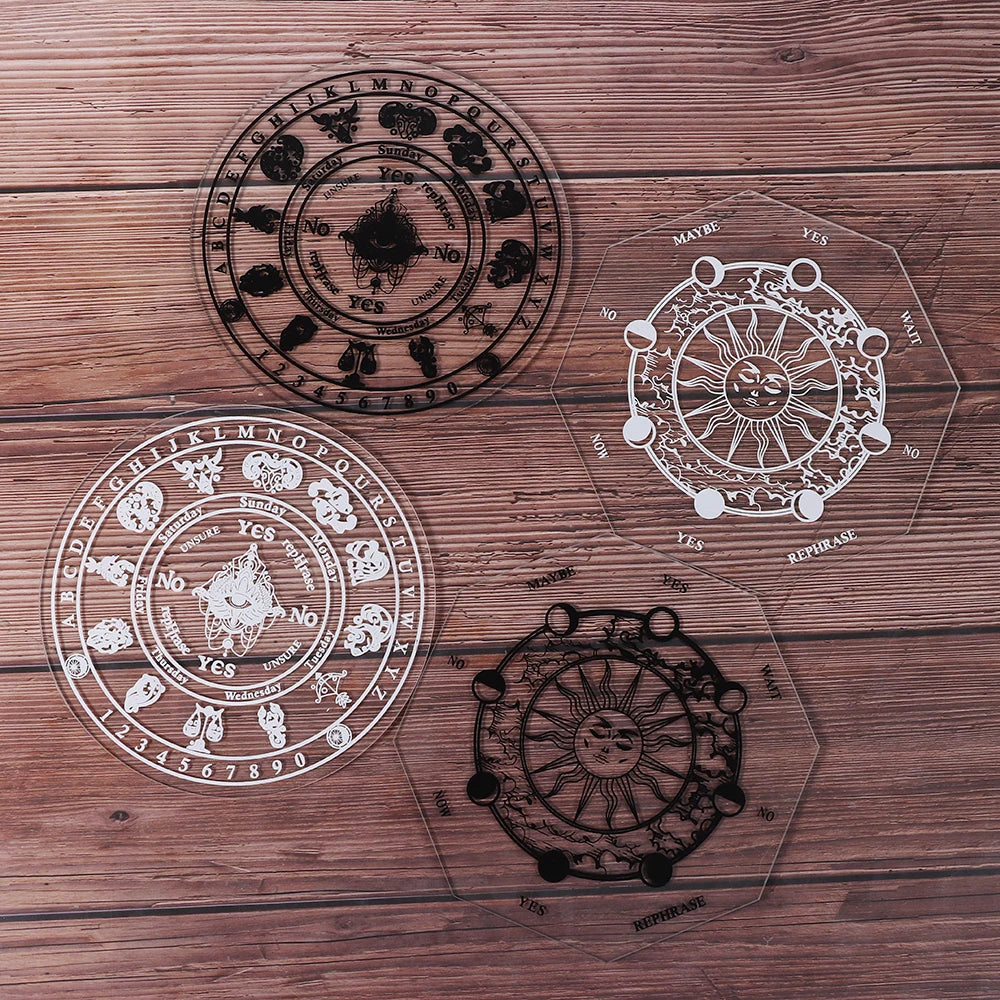 Wooden and Acrylic Pendulum Divination Boards with Stars Sun Moon