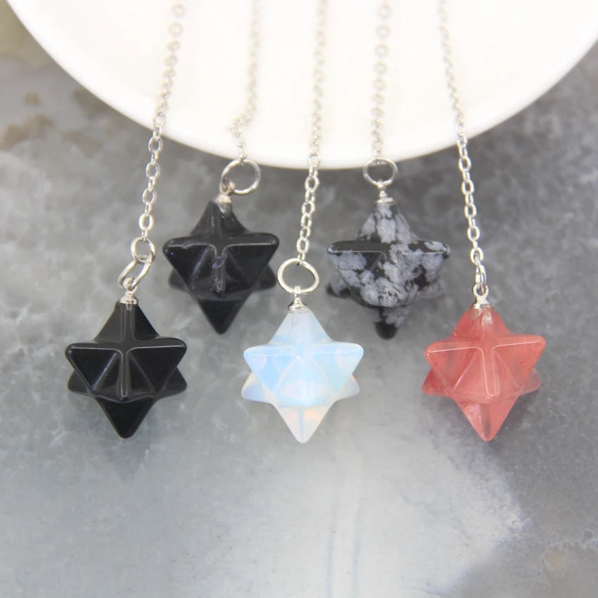 Natural Crystal Stone Merkaba Star Pendulums