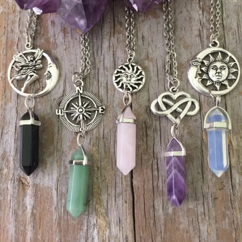 Hexagonal Stone Pendulum Pendant Necklaces - Cosmic Serenity Shop