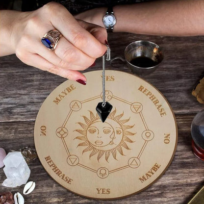 Wooden Divination Pendulum Board - Star Sun Moon - Cosmic Serenity Shop