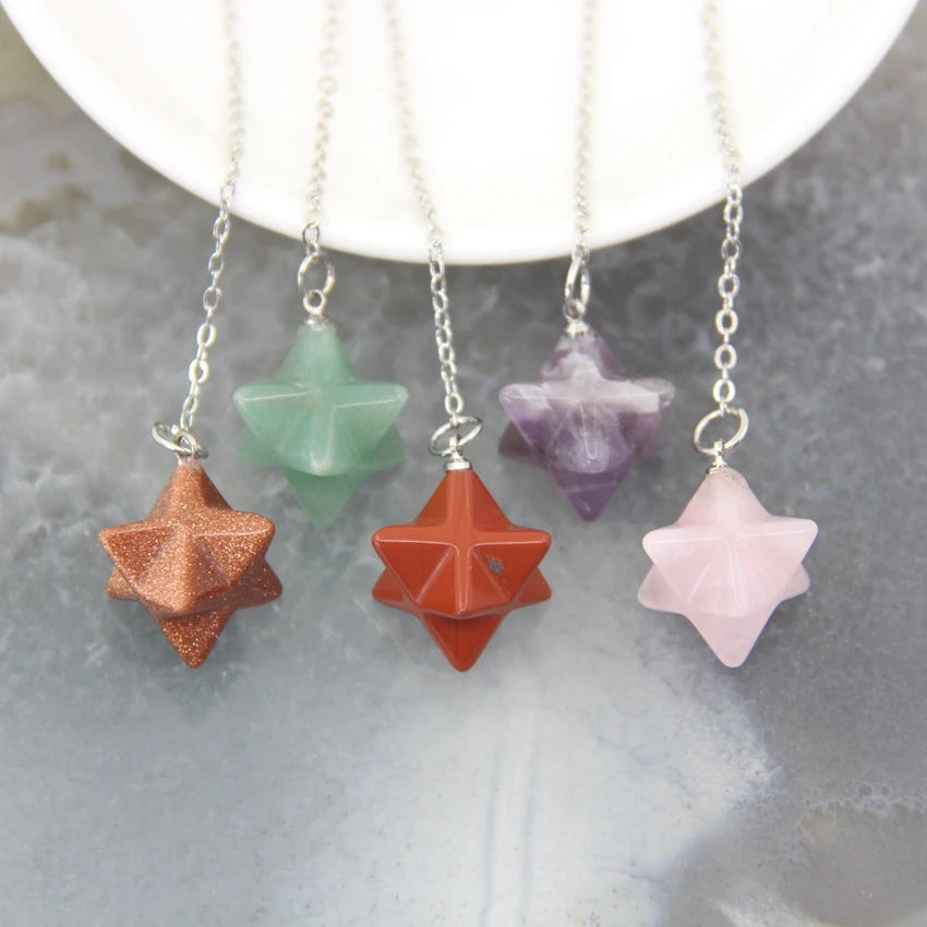 Natural Crystal Stone Merkaba Star Pendulums