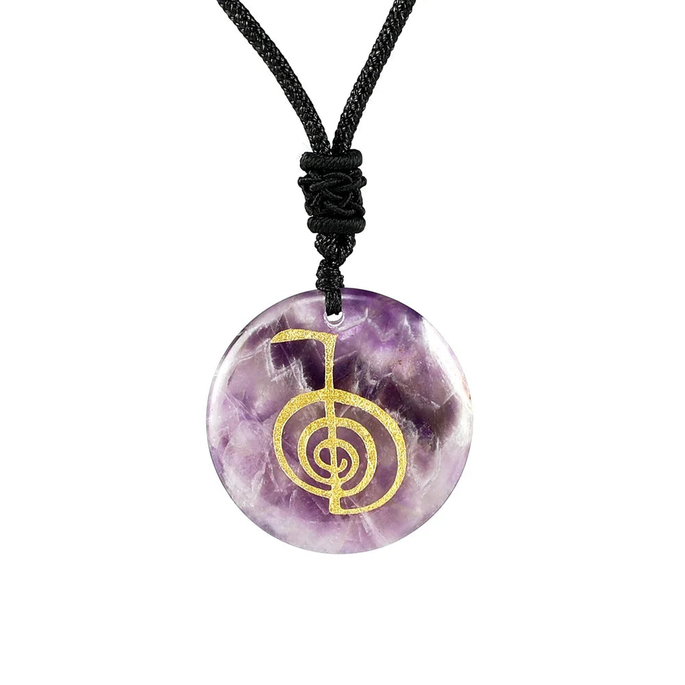 Natural Stone Engraved Cho Ku Rei Reiki Symbol Stone Pendant - Cosmic Serenity Shop