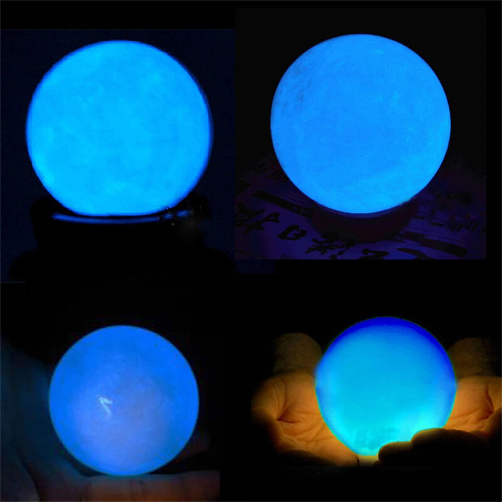 Glow In The Dark Blue Luminous Quartz Crystal Ball with Base - 35mm - Cosmic Serenity Shop