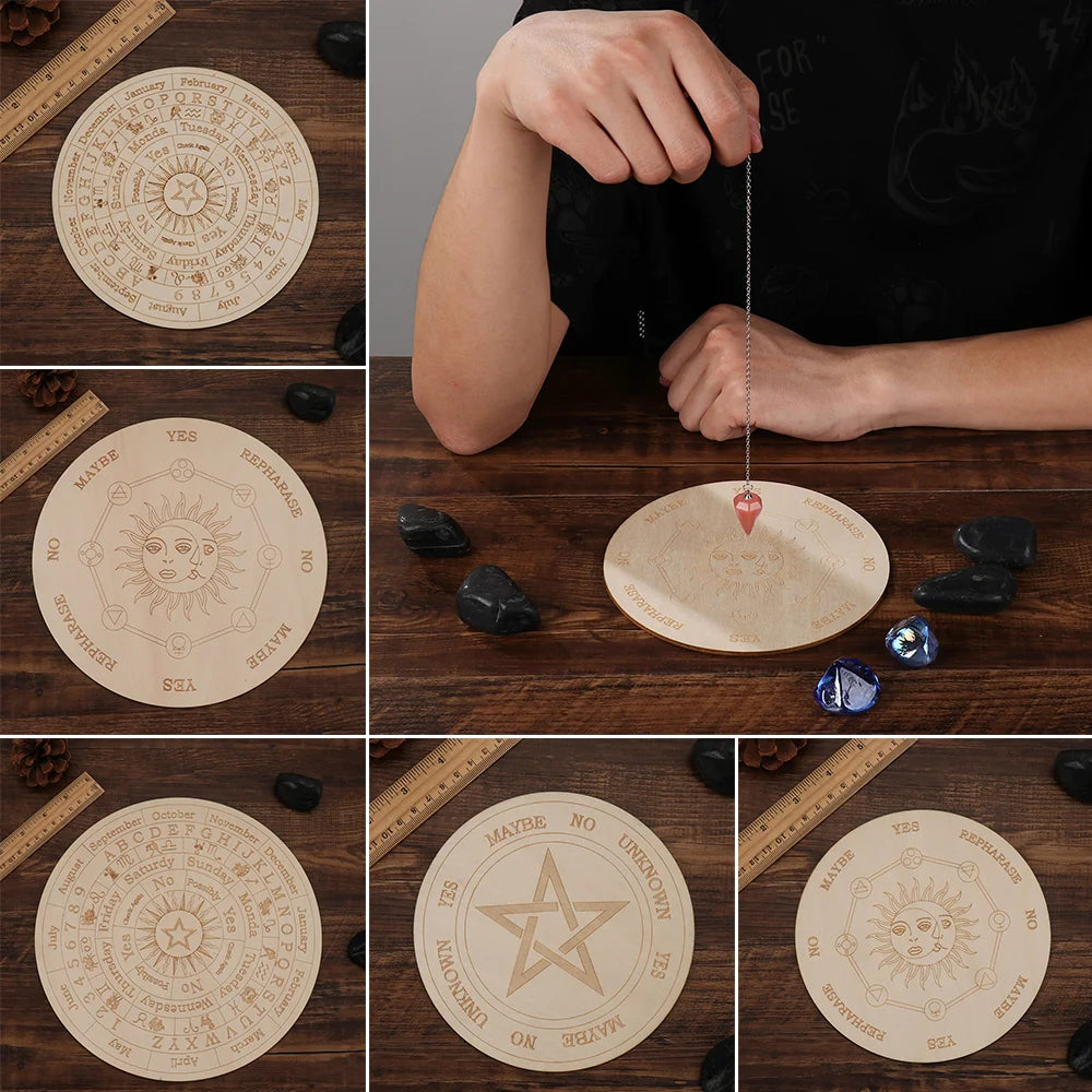 Wooden Divination Pendulum Board - Star Sun Moon - Cosmic Serenity Shop