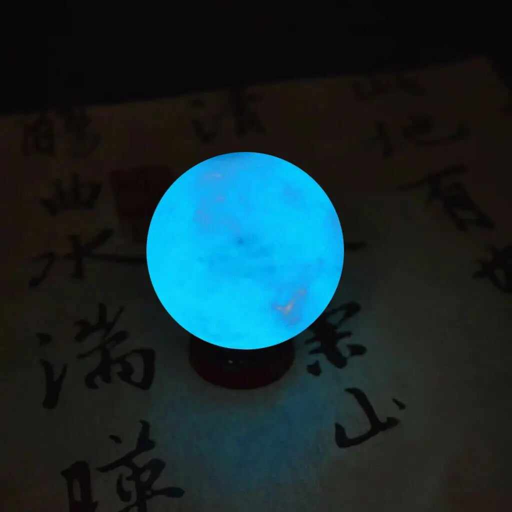 Glow In The Dark Blue Luminous Quartz Crystal Ball with Base - 35mm - Cosmic Serenity Shop