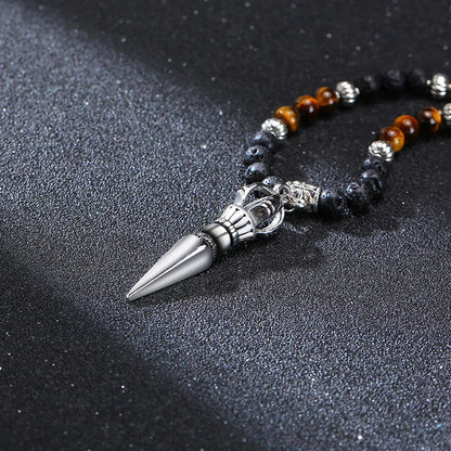 Tibetan Buddhist Phurba Dagger w Tiger's Eye Lava Stone Necklace for Men - CosmicSerenityShop