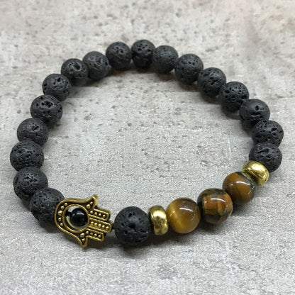 Lava Stone Bracelet - Hamsa Tiger - CosmicSerenityShop