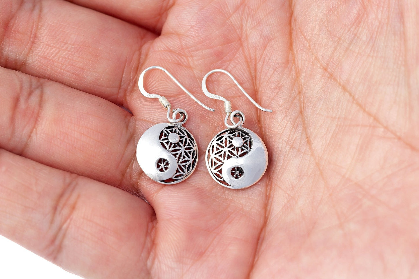 925 Sterling Silver Yin Yang Flower of Life Earrings - CosmicSerenityShop.com