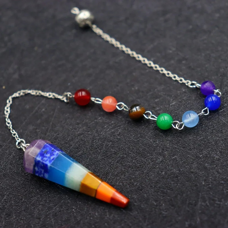 7 Chakra Stones Gemstone Pendulum - Cosmic Serenity Shop