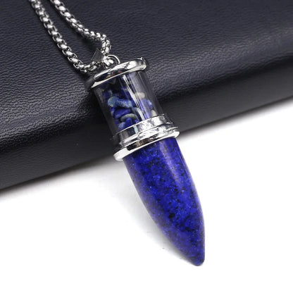 Bullet Shape Natural Stone Crystal Gravel Necklace Pendant - Lapis Lazuli - Cosmic Serenity Shop