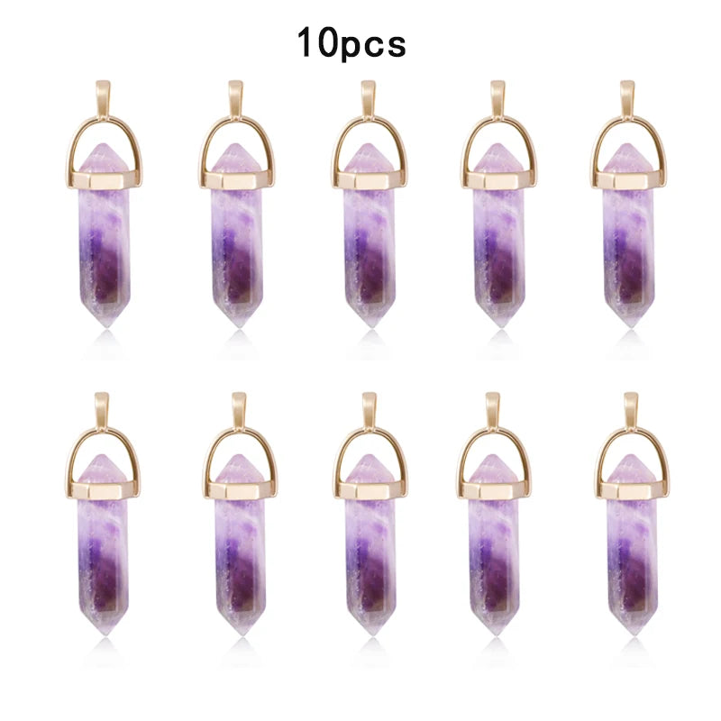 BULK 10pcs Hexagonal Quartz Crystal Pendulum Pendants - Cosmic Serenity Shop