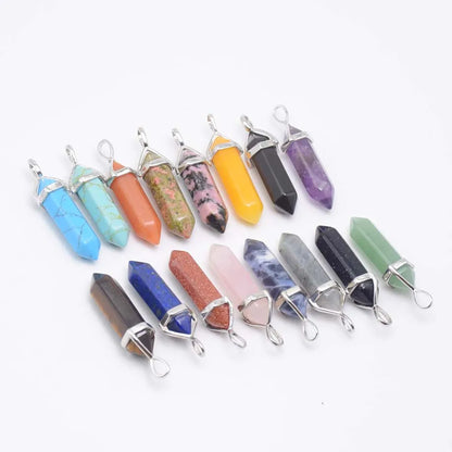 Natural Stone Crystal Hexagonal Point Pendant Necklaces