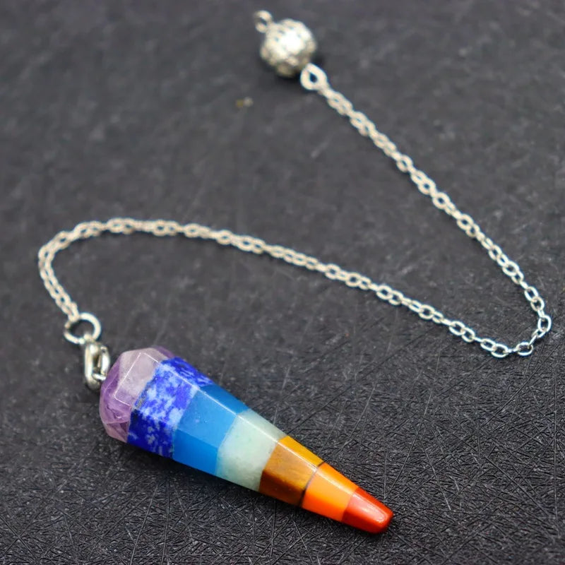 7 Chakra Stones Gemstone Pendulum - Cosmic Serenity Shop