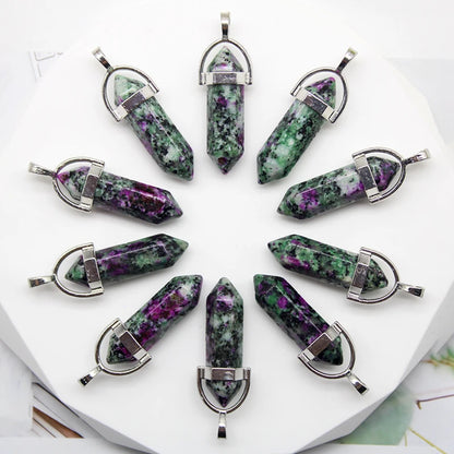 24 pcs Natural Stone Hexagonal Quartz Crystal Pendants - Cosmic Serenity Shop