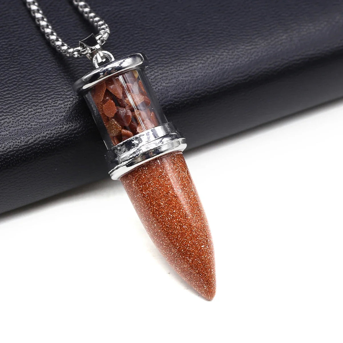 Bullet Shape Natural Stone Crystal Gravel Necklace Pendant - Gold Sand Stone - Cosmic Serenity Shop