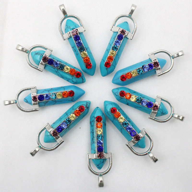 Bulk 24 pcs 7 Chakra Natural Stone Pendant Pendulum - Cosmic Serenity Shop