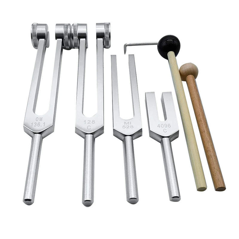 4Pcs Tuning Fork Set - 128Hz, OM 136.1Hz, MI 528Hz, 4096Hz - Cosmic Serenity Shop