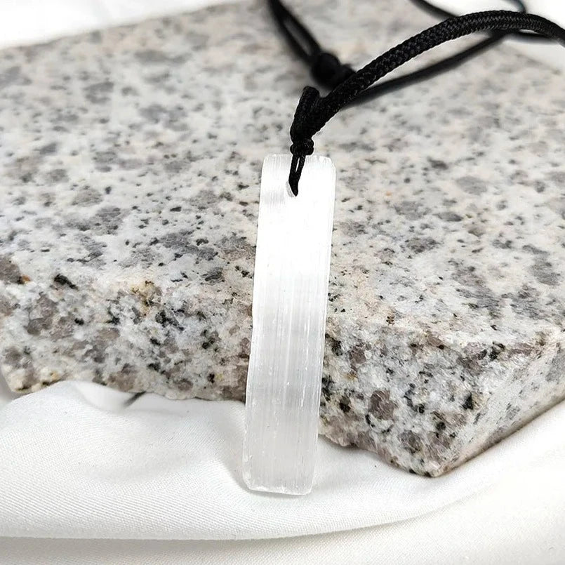 Selenite Stick Crystal Pendant - White Gypsum Mineral - Cosmic Serenity Shop