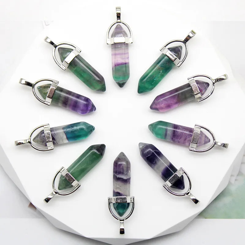 24 pcs Natural Stone Hexagonal Quartz Crystal Pendants - Cosmic Serenity Shop