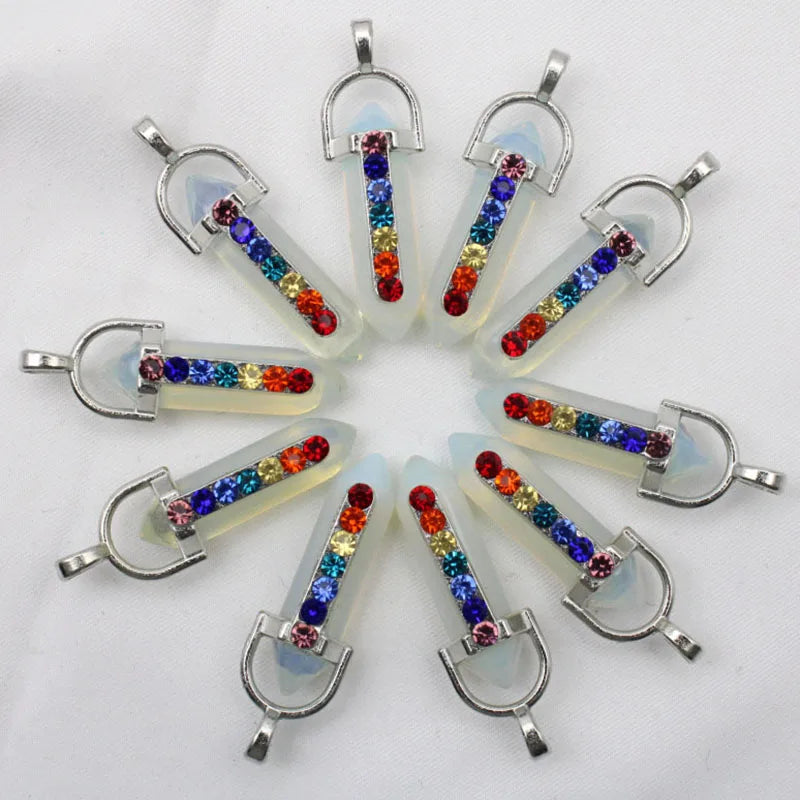 Bulk 24 pcs 7 Chakra Natural Stone Pendant Pendulum - Cosmic Serenity Shop