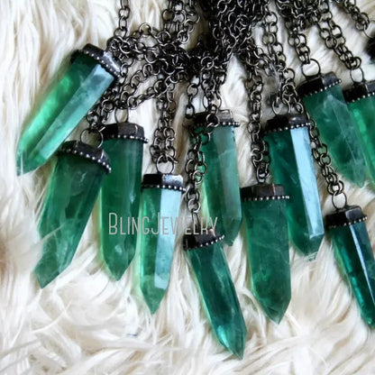 10pcs Green Fluorite Crystal Tower Talisman Pendulum Necklace - Cosmic Serenity Shop