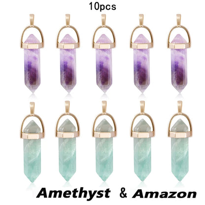 BULK 10pcs Hexagonal Quartz Crystal Pendulum Pendants - Cosmic Serenity Shop