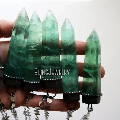 10pcs Green Fluorite Crystal Tower Talisman Pendulum Necklace - Cosmic Serenity Shop