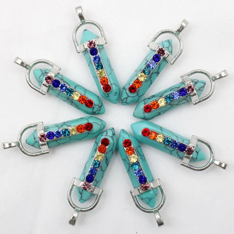 Bulk 24 pcs 7 Chakra Natural Stone Pendant Pendulum - Cosmic Serenity Shop