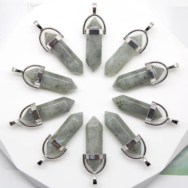 24 pcs Natural Stone Hexagonal Quartz Crystal Pendants - Cosmic Serenity Shop